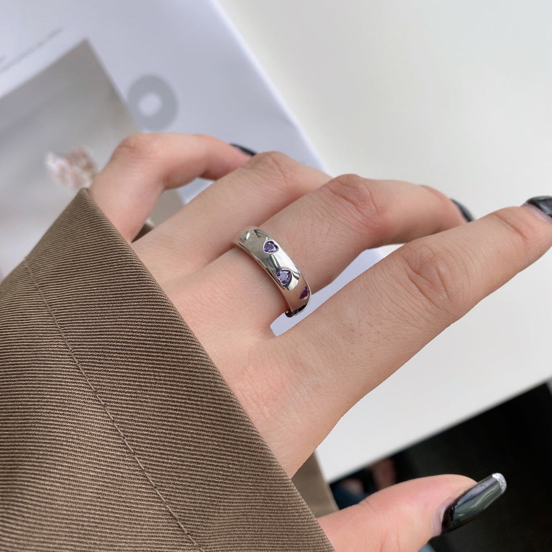 Anello cuori lilla
