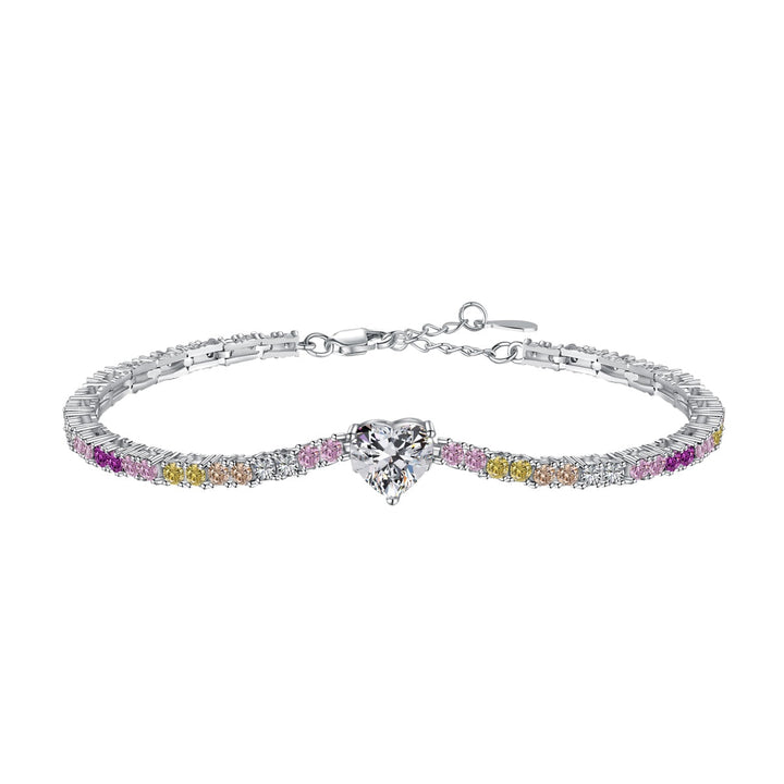 Bracciale tennis con baguette multicolor e cuore bianco