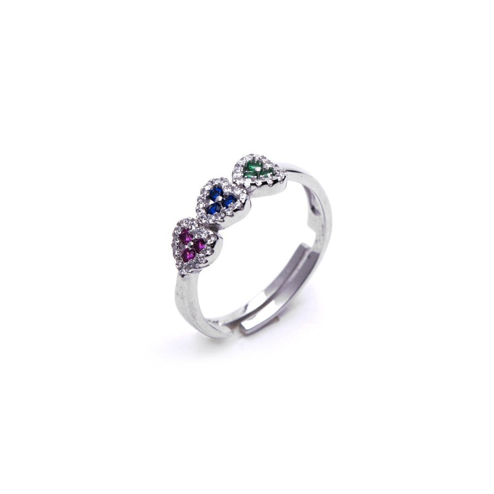 Anello regolabile con tre cuori colorati