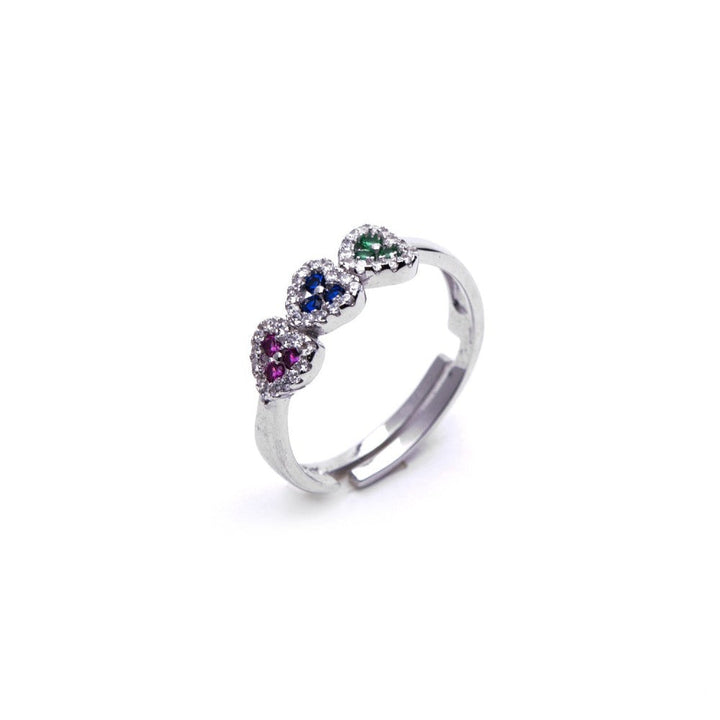 Anello regolabile con tre cuori colorati
