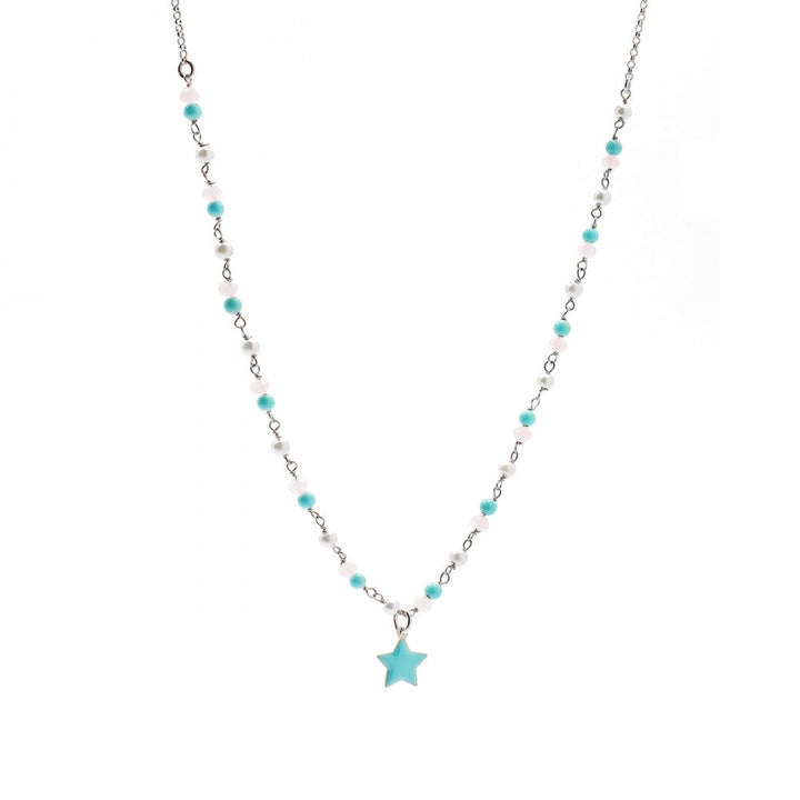 Collana con stella turchese e pietre rosa turchese e perline