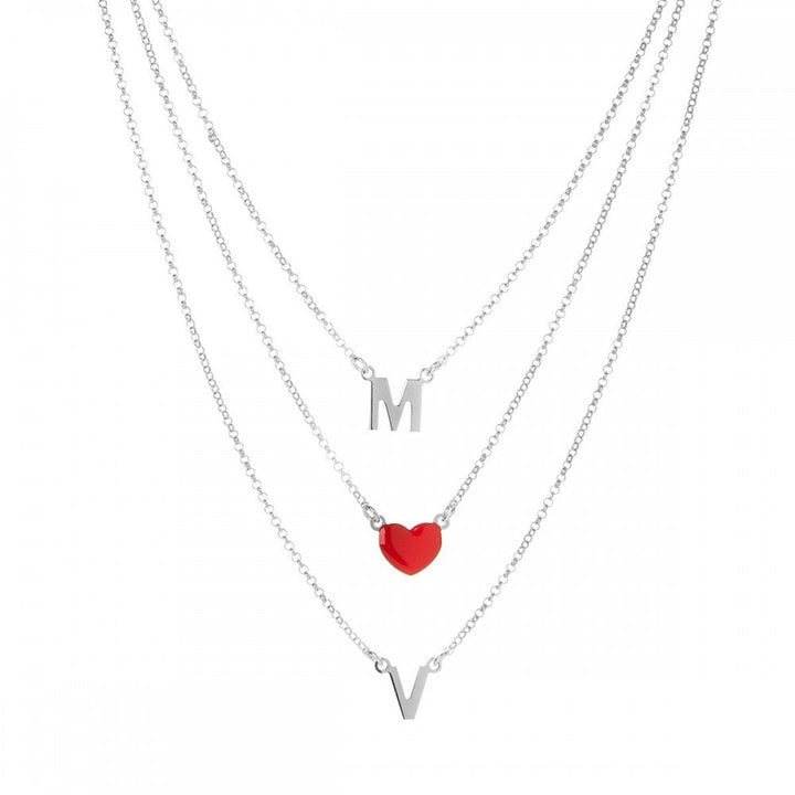 Collana multifili cuore rosso & iniziali