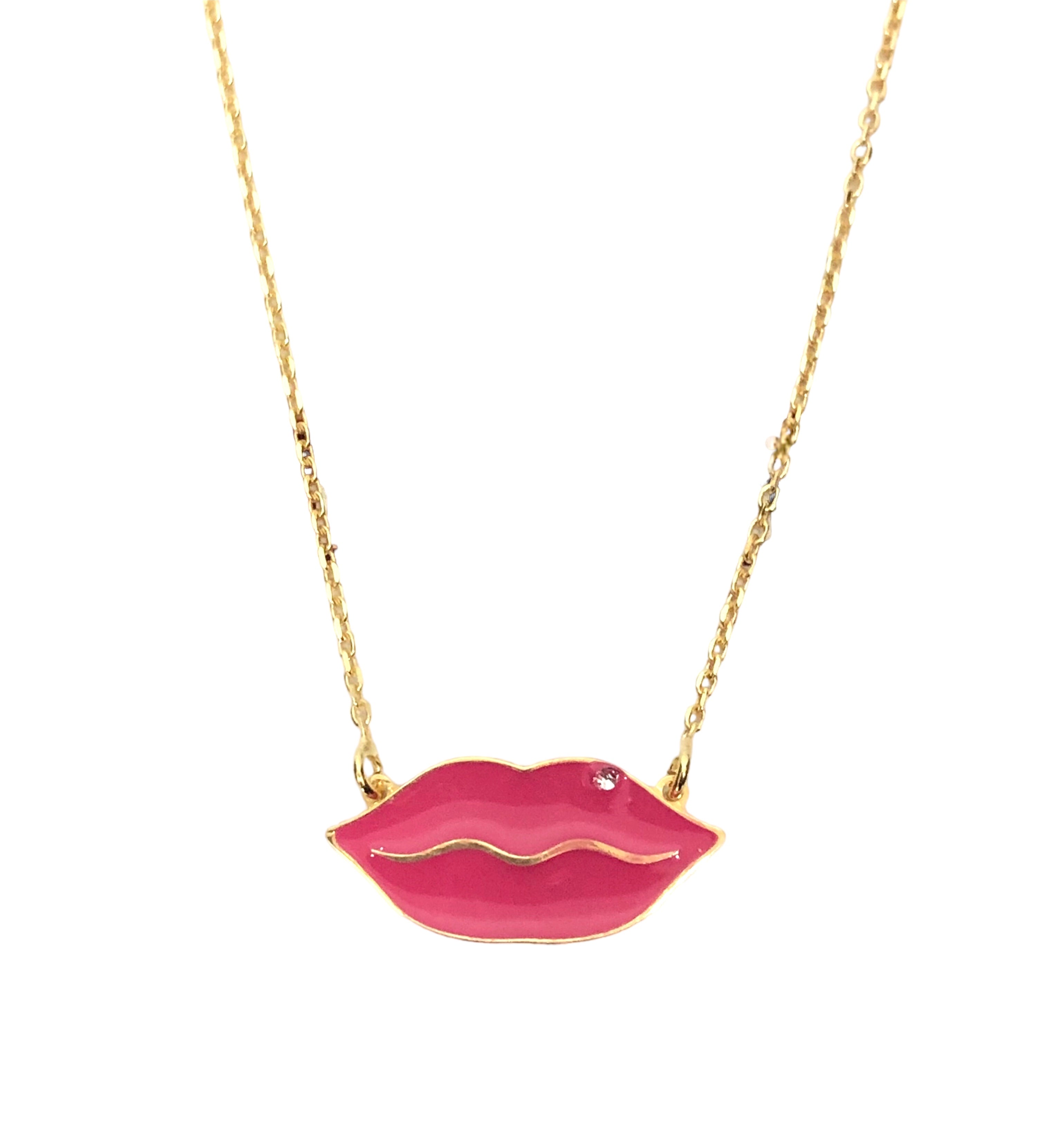 Collana Labbra con smalto rosa e pietra bianca