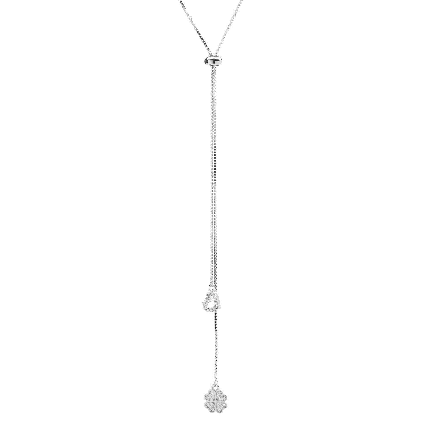 Collana saliscendi con cuore e quadrifoglio