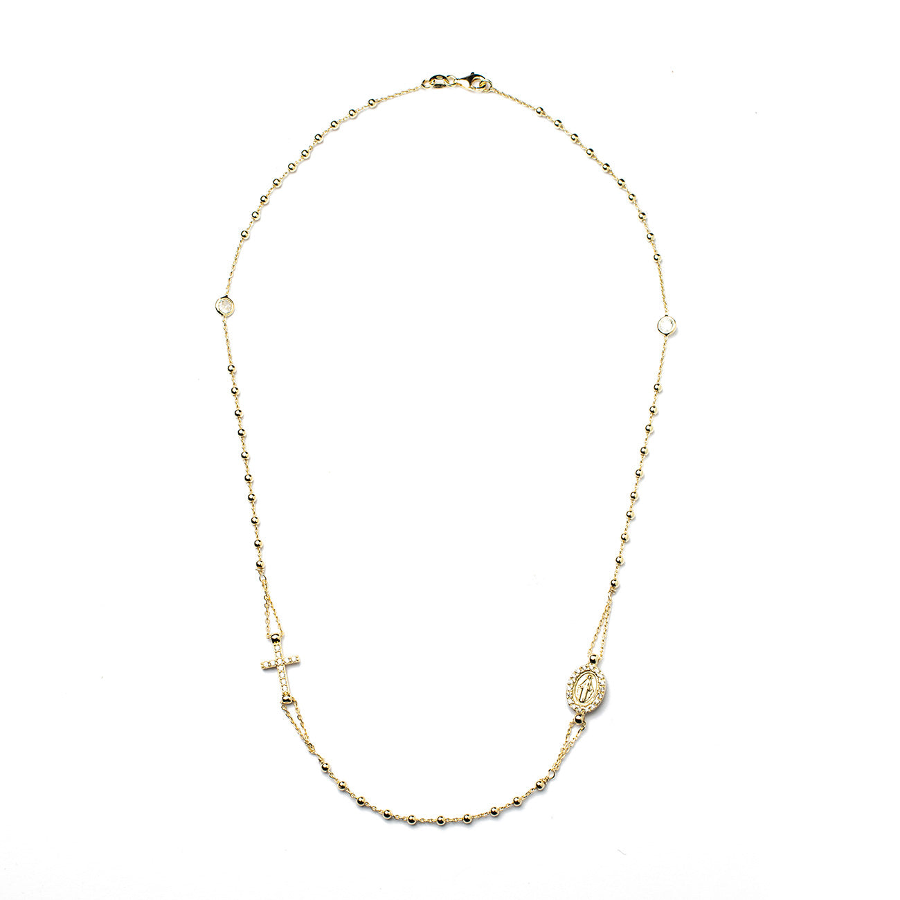 Collana rosario girocollo con pietre bianche