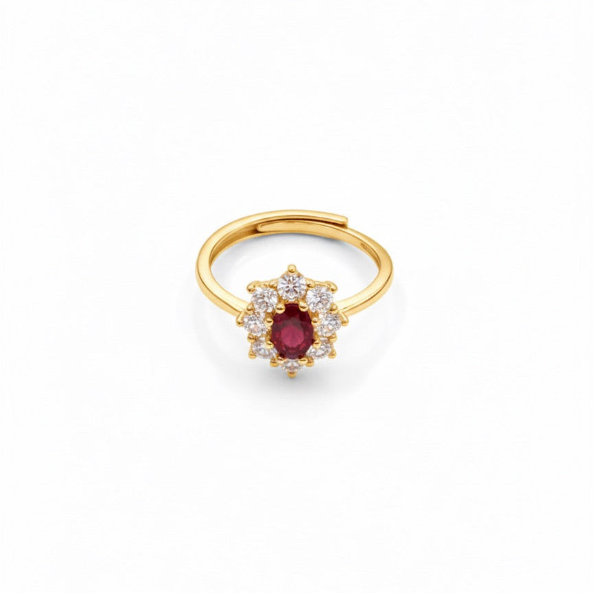 Anello kate fiore con pietra rossa e zirconi bianchi