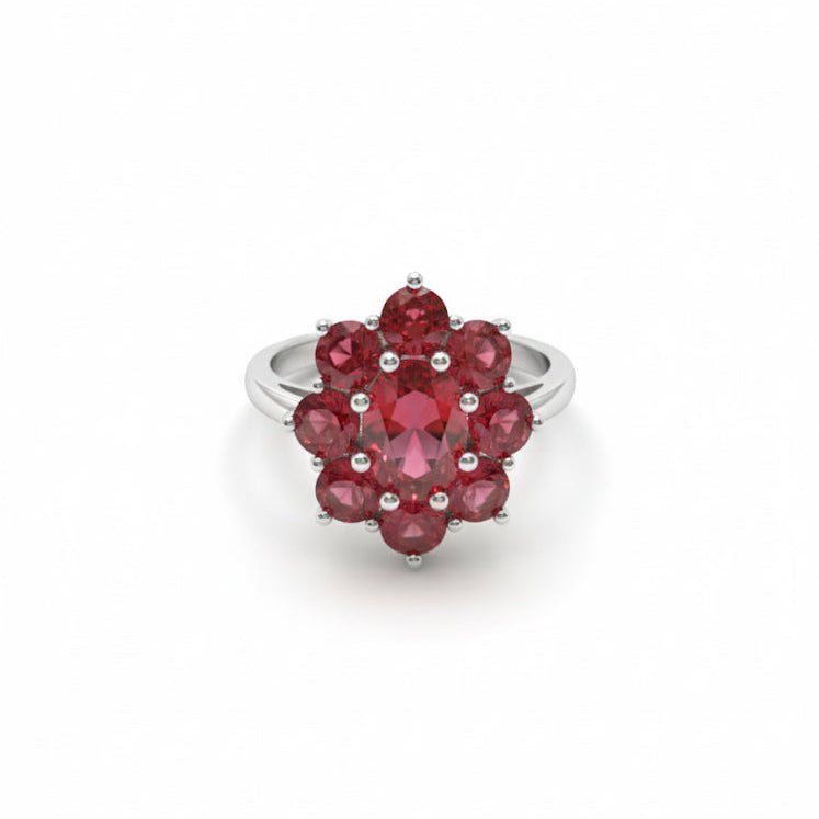 Anello  fiore con pietre rosse rosato