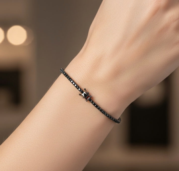 Bracciale tennis pietre nere 2 mm finitura rutenio