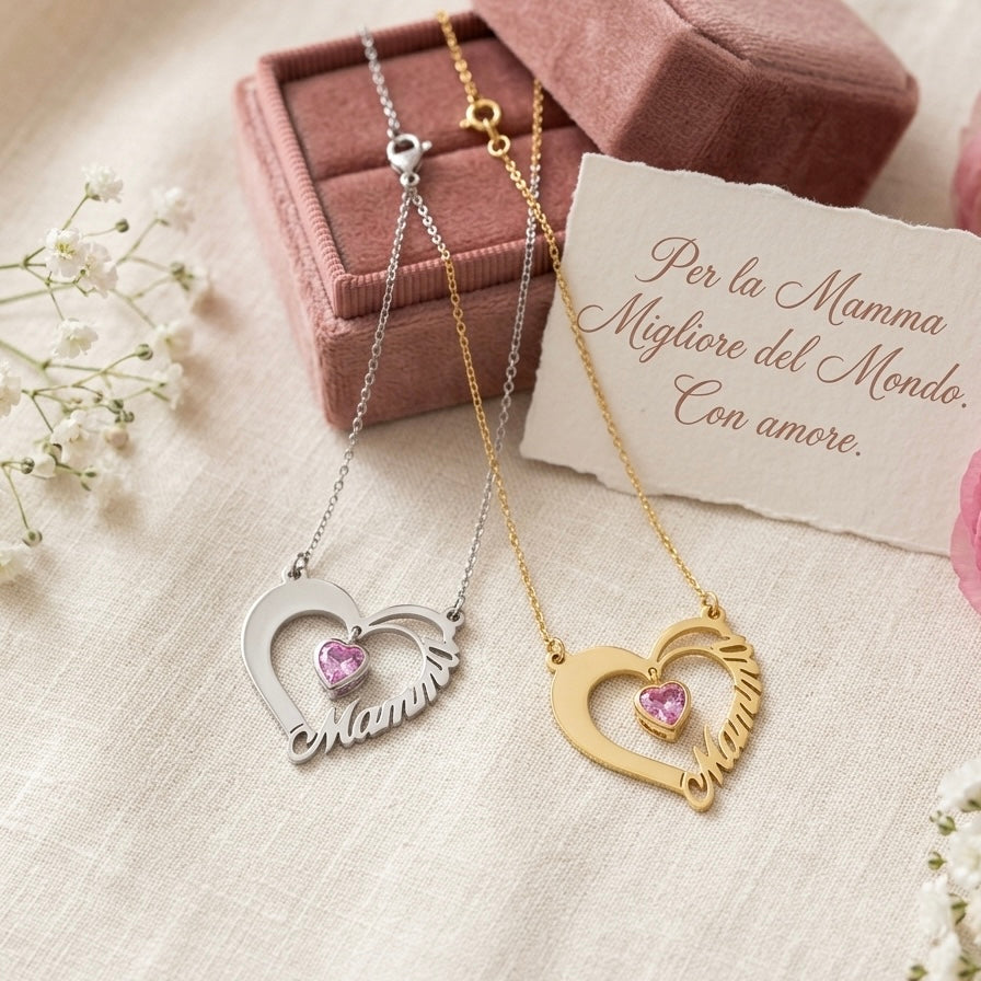 Collana mamma con cuore rosa