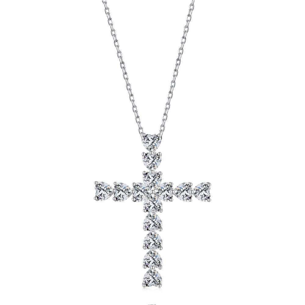 Collana pendente croce con pietre bianche