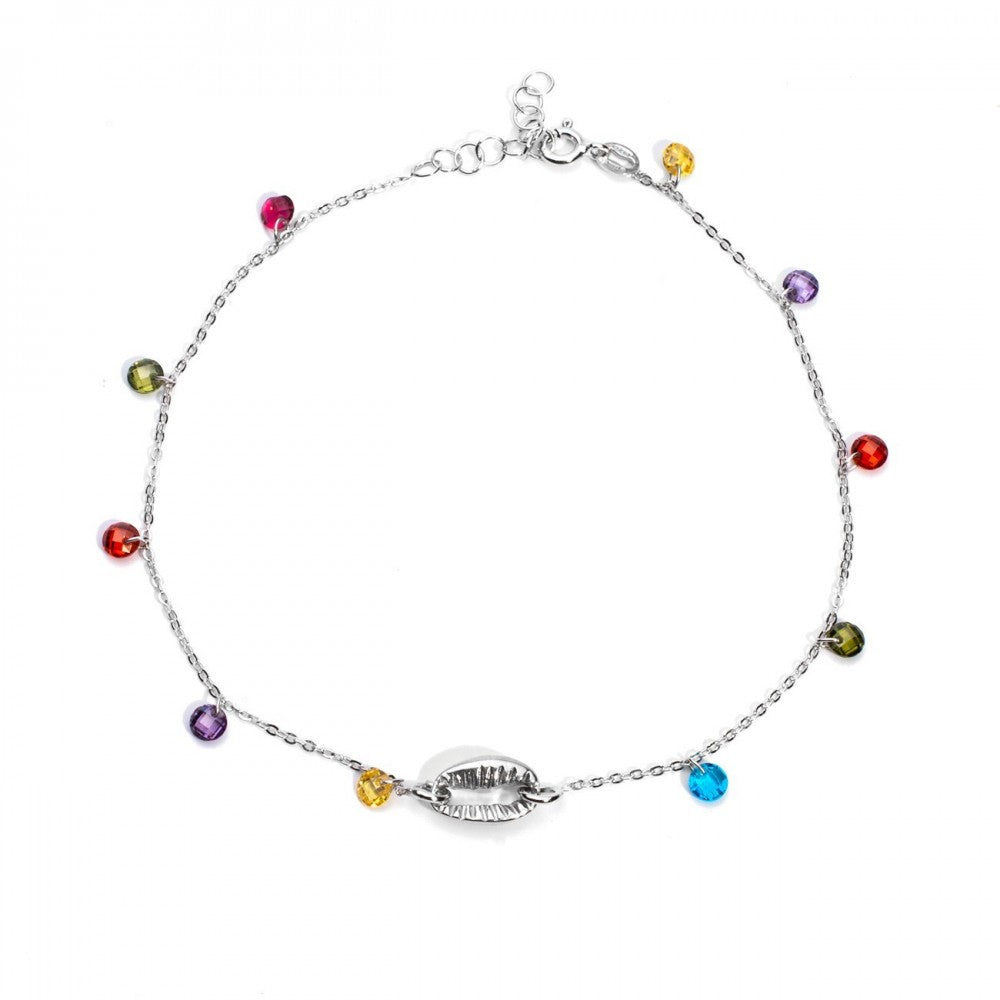 Cavigliera pietre multicolor e conchiglia