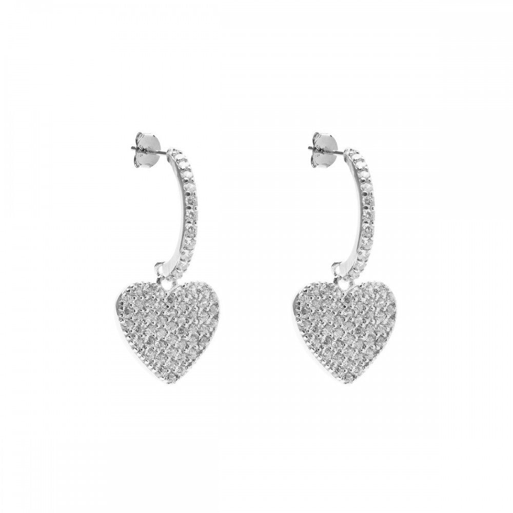 Orecchini cuore con pietre bianche